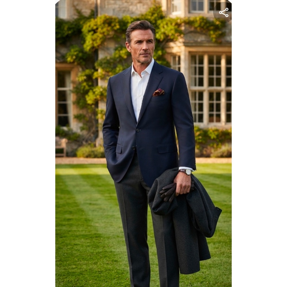 Hickey Freeman Mens Navy Blue 100% Worsted Wool Super 140s Blazer 46 LNG USA